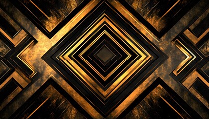 Intricate geometric design with contrasting gold and black elements.