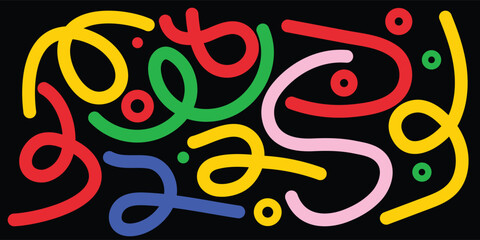 Fun Colorful Abstract Wavy Line Design. Modern Abstract Background Wavy multicolor Ribbon Lines. Fun colorful line abstract doodle seamless pattern
