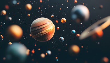 Colorful planets and stars in a cosmic scene.