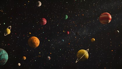Colorful planets and stars in outer space.
