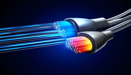 High-speed fiber optic cables transmitting data.