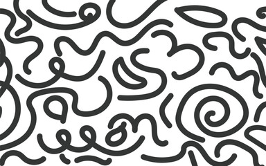 Fun Abstract Wavy Line Design. Modern Abstract Background Wavy Ribbon Lines. Fun black and white color line abstract doodle seamless pattern