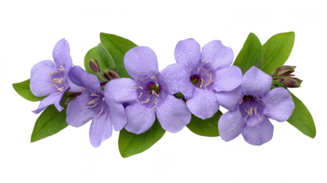 Purple ruellia flowers with dew drops isolated on transparent background