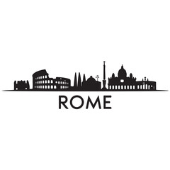 Obraz premium Rome city skyline horizontal banner. Black Rome city, Italy. Vector template for your design. Vector black silhouette. with white background