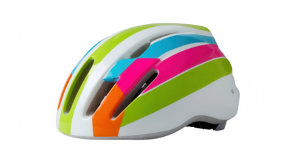 Colorful striped bicycle helmet isolated on transparent background
