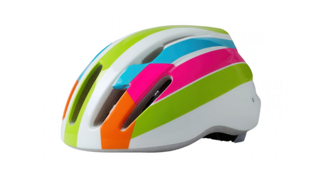 Colorful striped bicycle helmet isolated on transparent background