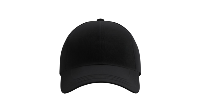 Black baseball cap mockup isolated on transparent background