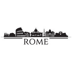 Rome city skyline horizontal banner. Black Rome city, Italy. Vector template for your design. Vector black silhouette. with white background
