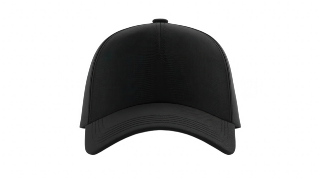 Black baseball cap mockup isolated on transparent background