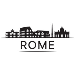 Rome city skyline horizontal banner. Black Rome city, Italy. Vector template for your design. Vector black silhouette. with white background