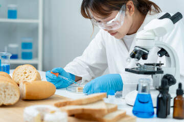 Scientist check chemical and fungus in laboratory. Control experts inspect the concentration of...
