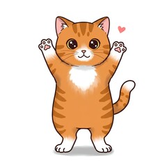 Happy Orange Cat Character Wants to Embrace
