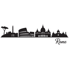 Fototapeta premium Rome city skyline horizontal banner. Black Rome city, Italy. Vector template for your design. Vector black silhouette. with white background