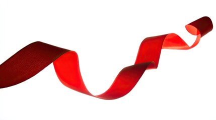 Wavy red ribbon in motion, elegant curves, pure white background -- simplicity in dynamic form