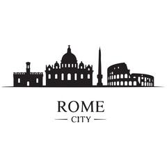 Rome city skyline horizontal banner. Black Rome city, Italy. Vector template for your design. Vector black silhouette. with white background