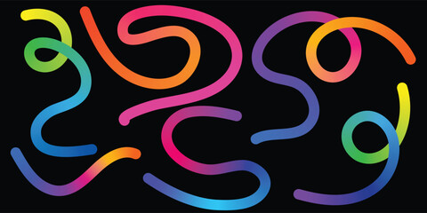 Colorful Abstract Gradient Wavy Line. Colorful Abstract Gradient curvy shapes. Gradient Rainbow Color Abstract doodle line shapes.