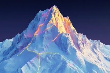 mountain peak navigation in 3D with dynamic, colorful guide lines