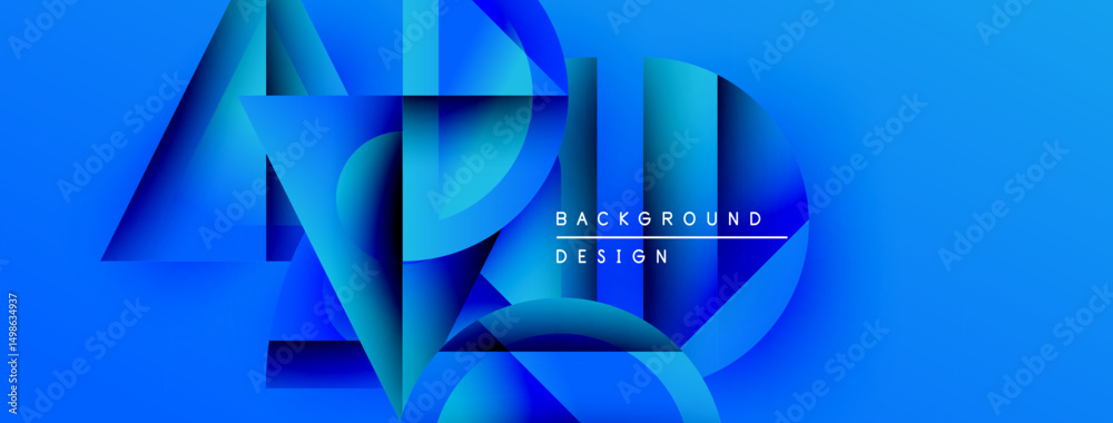 Leinwandbilder Abstract blue design features layered geometric shapes. Gradient colors create depth, modern aesthetic. Text reads background design.