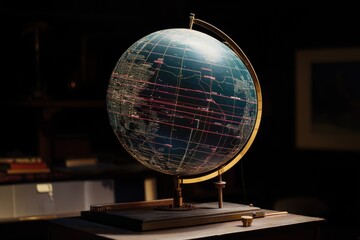Antique globe, dark room