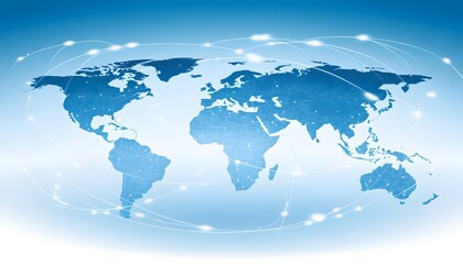 Fototapeta premium Global connectivity map with glowing network lines.