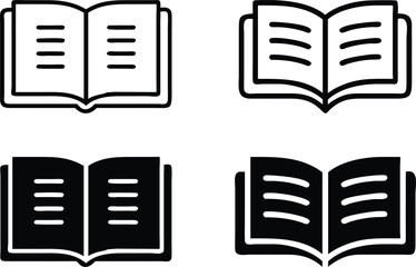 Minimalist Open Book Icon – Grayscale Flat Vector Illustration with Clean Lines