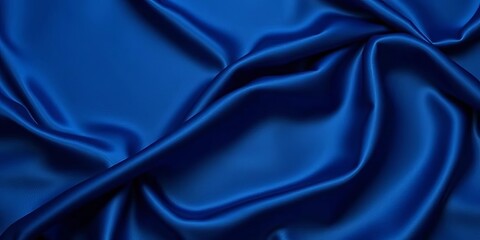 Obraz premium Elegant navy blue silk satin fabric, wavy folds, shiny surface, blank space, curve, subtle