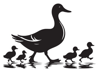 Mother duck and ducklings walking vector illustration image
