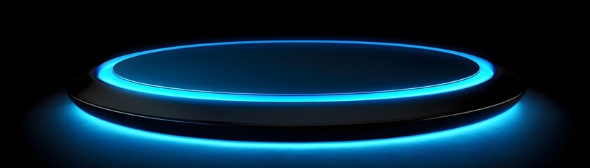 Circular platform with a bright blue neon border.