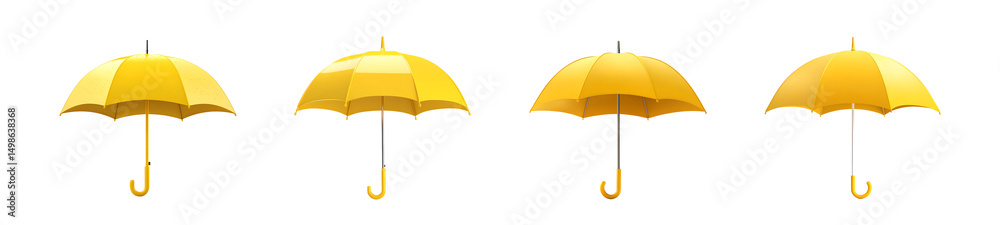 Poster set of yellow umbrella structures in a row. isolated on transparent background