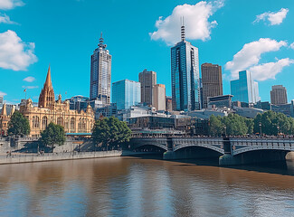 Melbourne Cityscape Over Yarra River Featuring Flinders Street And Southbank Skyline
