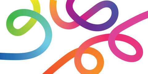Colorful Abstract Gradient Wavy Line on white background. Colorful Abstract Gradient curvy shapes. Gradient Rainbow Color Abstract doodle line shapes.