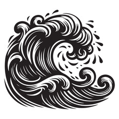 Powerful ocean wave silhouette illustration captures motion and natural beauty