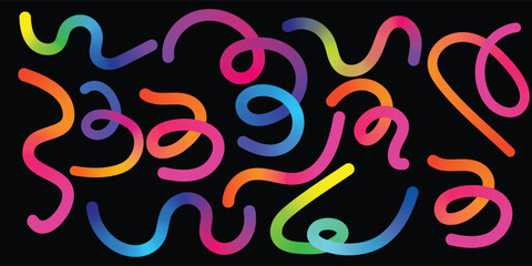 Colorful Abstract Gradient Wavy Line. Colorful Abstract Gradient curvy shapes. Gradient Rainbow Color Abstract doodle line shapes.