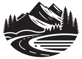 Mountain Road Trip Landscape Silhouette Vector Illustration Graphic