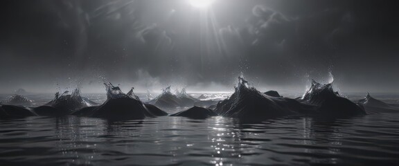 Black water, soft ethereal vapor drifts above, blurred , shadow, steam, evocative