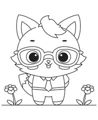 Coloring book fox wearing glasses and a tie, ready for business 