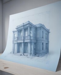 Blueprint photo mockup, architectural design overlay, faded blue tint ,  engineering,  abstract