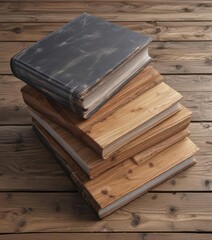 Three book cover mockups on rustic wood, varying sizes,  novel,  reading