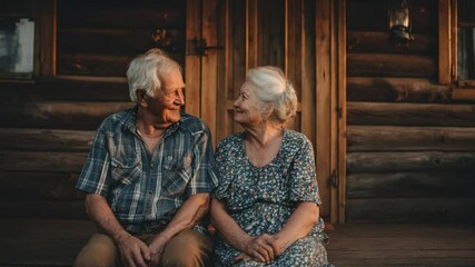 Enduring Love's Embrace: A heartwarming portrait of an elderly couple sharing a moment of tender affection on a weathered porch. Reflecting the beauty of time and deep connection.  - Powered by Adobe