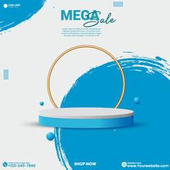 Abstract minimal 3D rendered product sale podium background design with brush stroke effect. Social media product sale advertisement, empty podium design. Backdrop studio background. 