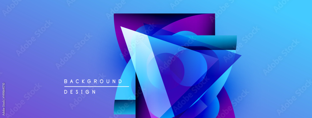 Poster Abstract blue purple design. Geometric shapes overlap creating dynamic visual effect. Modern background for presentations, graphics.