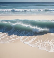 Deep blue ocean swells gently breaking, soft whitewash on sand  , deep ocean, foam