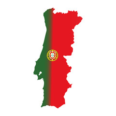 Map of Portugal with National Flag Colors and Emblem