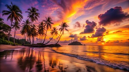 Suratthani Beach Silhouette, Thailand Sunset Photography, Island Paradise, Tropical Beach Silhouette, Koh Samui Silhouette