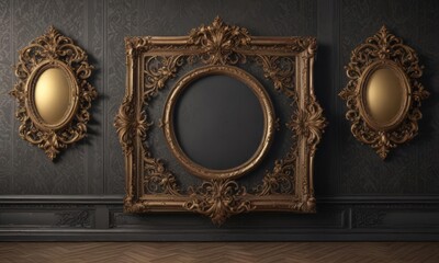 Ornate frames, damask backdrop, classic style  ,  frames,  metallic,  home decor