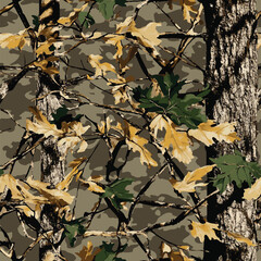 Vector camouflage pattern. Hunting camouflage background. Abstract camouflage. Digital camo. Seamless pattern. Real tree hunting camouflage texture for military and hunting. Forest background. Jungle