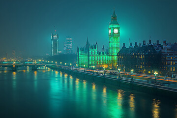 Fototapeta premium London Skyline At Night With Big Ben And Thames River Reflections