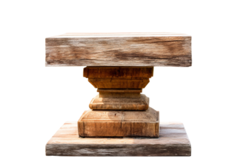 Rustic wooden pedestal with square design for home decor and display, cut out
