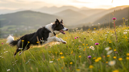 Border Collie running in a meadow