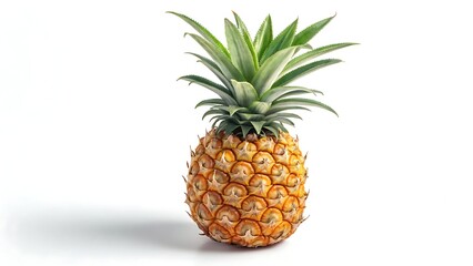 Fototapeta premium A fresh, ripe, and juicy pineapple, a tropical fruit, is isolated on a clean white background